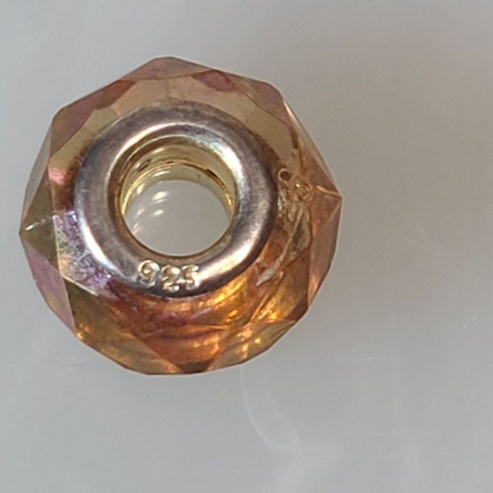 925 Sterling Silver Amber Faceted Charm Bead European Fit Slide Bracelet Gem